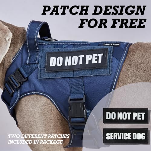 Image of Tactical Dog Harness for Large Dogs, Heavy Duty Dog Harness with Handle, Adjustable Reflective Military German Shepherd Dog Vest Harness with Do Not Pet Patches for Hiking Training Blue