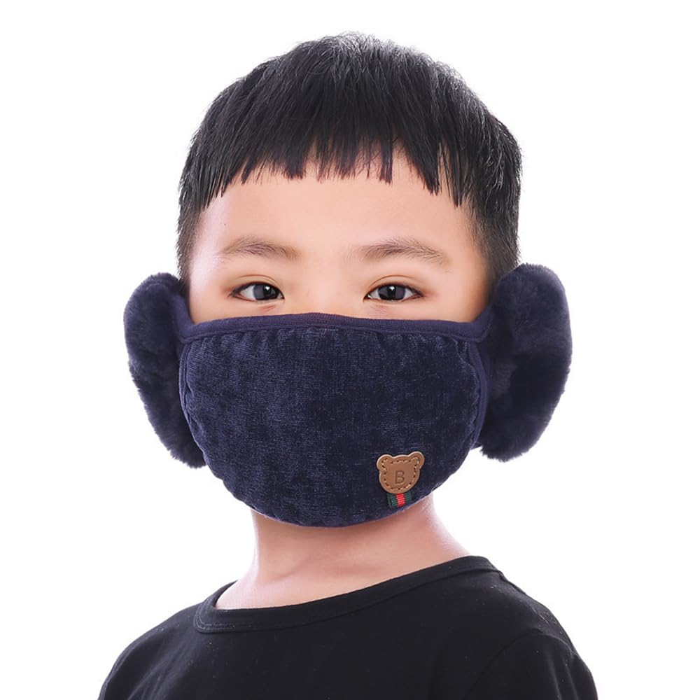 YzoTek TecHong Kids Winter Warm Windproof Mask with Fluffy Ear Covers - Thick Dustproof Breathable Mouth Cover Half Face Earflaps