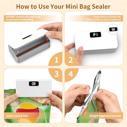 Image of Rechargeable Mini Bag Sealer,6 Adjustable Levels Portable Heat Sealer With Cutter & Magnetic For Food Storage,Sealing Machine For Chip Plastic & Mylar Bags,Kitchen Gadgets for Food Resealer& Freshness