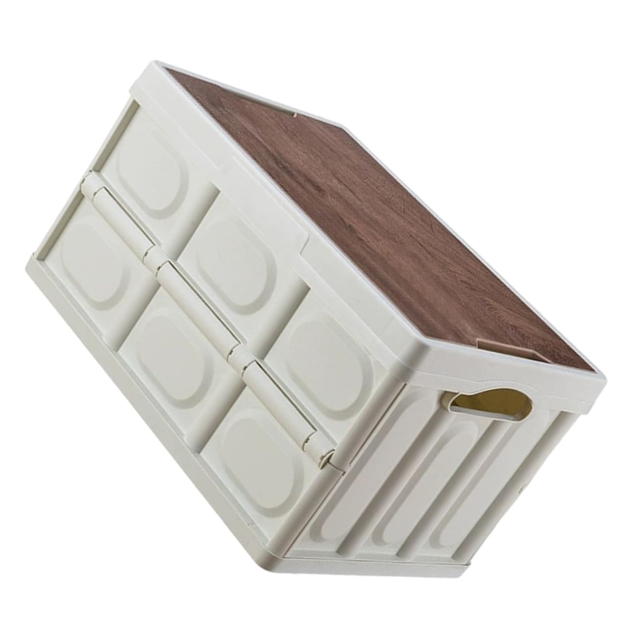 Boîte de rangement pliable blanche avec couvercle en bois