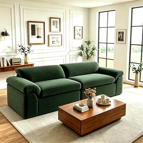 Image of Vesgantti 118 inch Modular Sectional Couch, Comfy Corduroy Upholstered Cloud Couches for Living Room, Modern 3 Seater Sofa with Deep Seat, Olive Green