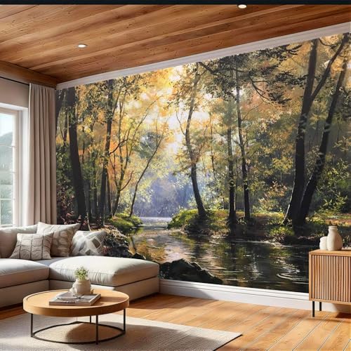 PANCRAFT Large Forest Stream Landscape Peel and Stick Wall Mural, Removable Nature Scene Wallpaper Mural for Bedroom & Living Room (A10, 96"x137")