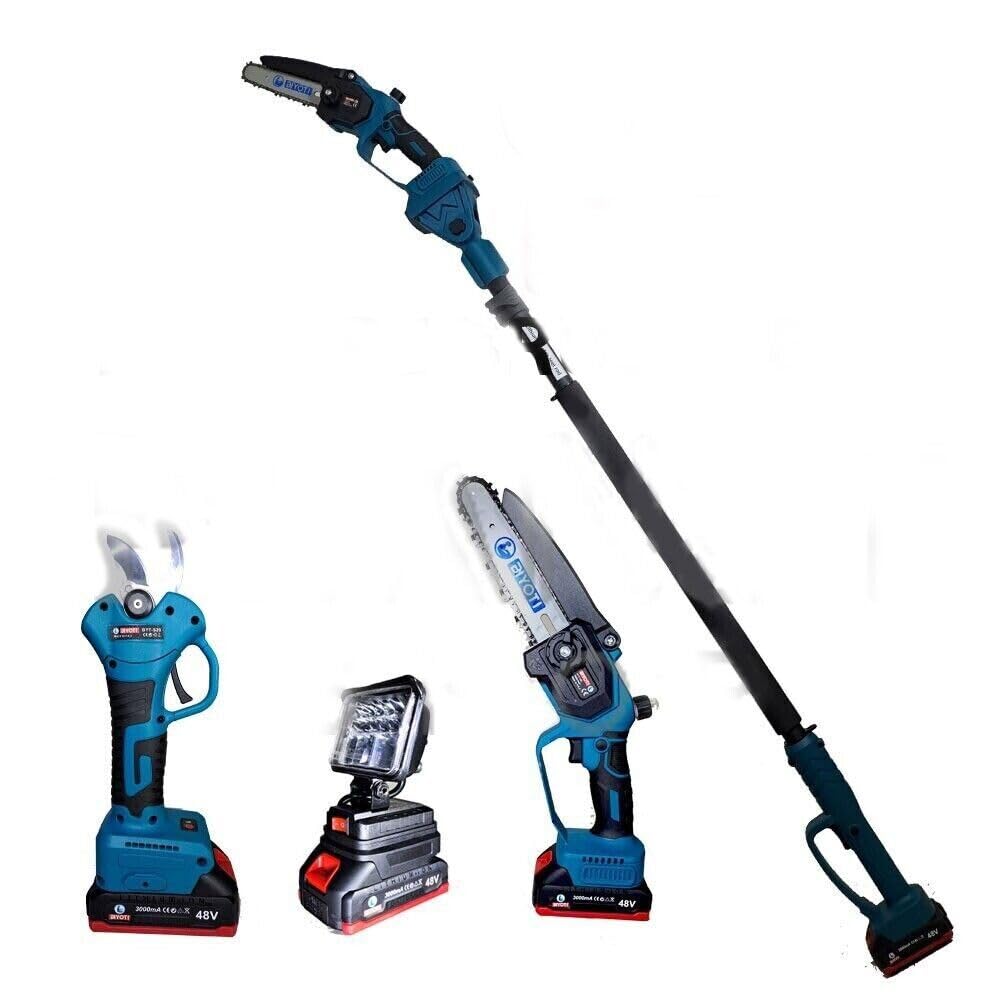 Kit Set per potatura a batterie forbice cesoie con 2 batterie e motosega 6" con asta telescopica + Luce led