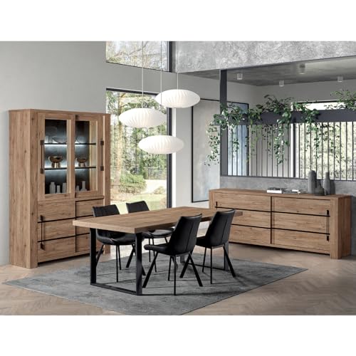 AltoBuy NILLA - Ensemble Buffet + Vitrine + Table 200cm Aspect Bois