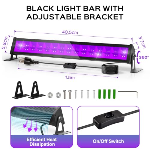 Image of T-SUN LED Black Light Bar, 40W Blacklight Bars for Halloween Decor Display | Blacklight Bar with 5ft Cord, Black Lights for Glow Party, Fluorescent Poster, Game Room, Stage Lighting, Covers 22x22ft Area