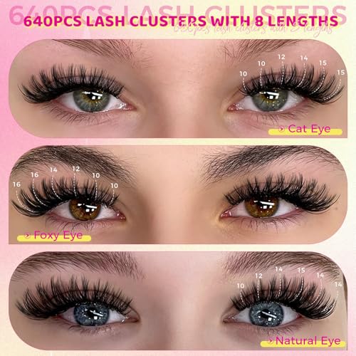 Lash Clusters Kit Eyelash Clusters 40D 50D Cluster Lashes Kit Individual Lashes extension Kits 280PCS Natural Eyelash Extension Kits with Bond and Seal, Eyelashes Remover and Tweezer(Mix9-16mm) by WLFRHD - Image 6