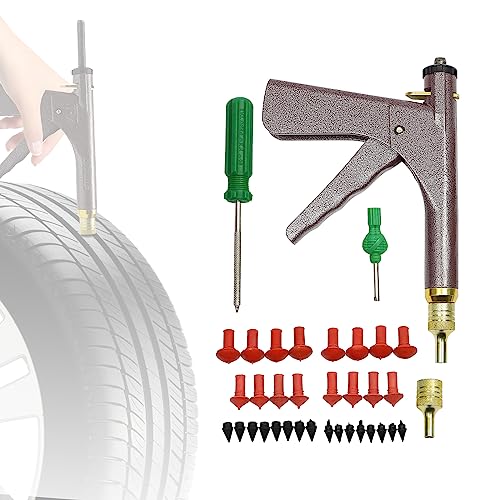 mesterth Kit di Riparazione Pneumatici senza camera d'aria con pistola equipaggiata di tappi a fungo per riparare punture e pneumatici sgonfi su auto, moto, mountain bike, camion e trattori