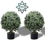 24''T Artificial Boxwood Ball Topiary Tree, Set of 2 -Pre-Potted Artificial Bushes UV Resistant, Art