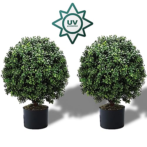 QAOUIEP Set of 2-Pre-Potted 24 Inch High Artificial Boxwood Plants for Outdoor/Indoor, UV Resistant Water Resistant Foliage