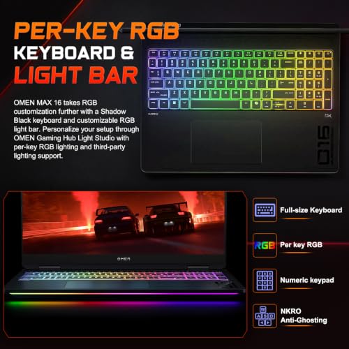 Image of HP Omen Max 16 inch 240Hz Ryzen AI 9 HX 375 & 5080 Gaming Laptop, 64GB + 2TB | WQXGA (2560 * 1600) IPS Display, Omen Tempest Cooling Pro, Per Key RGB, Numeric Keypad, RJ-45, HDMI, Wi-Fi 7, Win 11 Home
