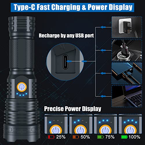 Flashlight High Lumens Rechargeable, 90000 Lumens Super Bright Tactical Flashlights with Battery, 5 Modes, IPX6… - Image 5