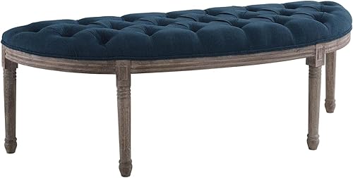 Modway Esteem - Banco de entrada semicírculo tapizado francés vintage de tela en color azul