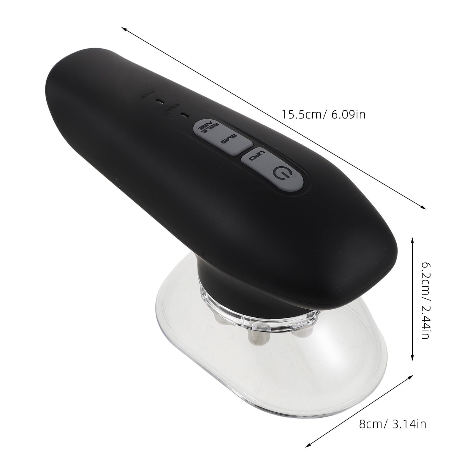 Dispositivo de Ventosas Gua Sha Negro de Plástico para Modelado Corporal | Iluminación Roja Integrada, Cabezal Curvo de Raspado, Uso en Casa para Piernas y Espalda