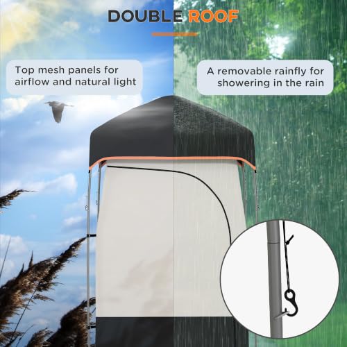 Ducha portátil para camping Outsunny con tienda de privacidad y bolsa de ducha solar negra miniatura 4