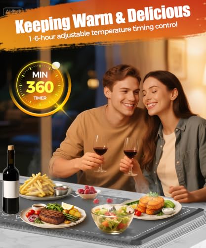 Image of Warming Mat for Food, 36x15 Inch, Dark Grey, Fast Heat, Child Lock