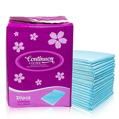 Continuon Extra Absorbent Incontinence Bed Pads with Waterproof Liner (20 Pieces, 23x35\") Disposable Overnight Sleeping Aid, Sheet Protector for Men, Women, Kids, Elderly