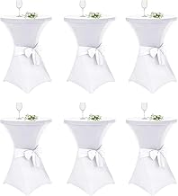 Alishomtll Set of 6 High Table Covers with Bow, Diameter 80 cm, Stretch Elegant Elastic Table Covers for Bistro Table, High Table, Banquet, Wedding (Diameter 80 x 110 cm