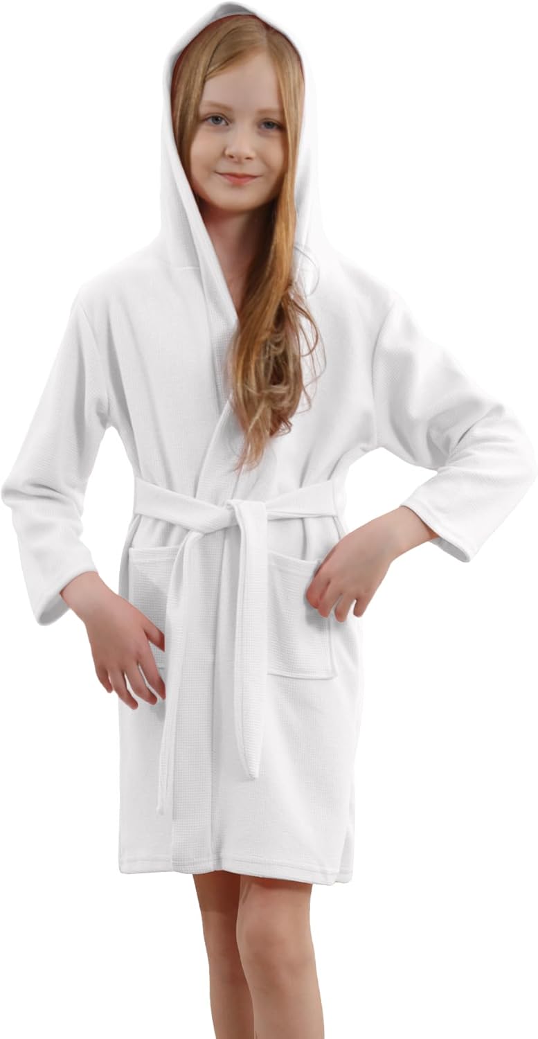 Umeyda Boys Girls Hooded Robe Kids Soft Waffle Cotton Robes Spa Bathrobe Pajamas Sleepwear, 3-12 Years - Image 4