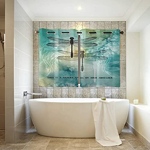 Window Curtain Panels Set Of 2,Dragonfly On Teal Turquoise Sunlight Filter Kitchen Drapes,Love Is A Nature Angle On Your Shoulder Quote Privacy Window Curtains For Living Room Bedroom Decor #TOP2