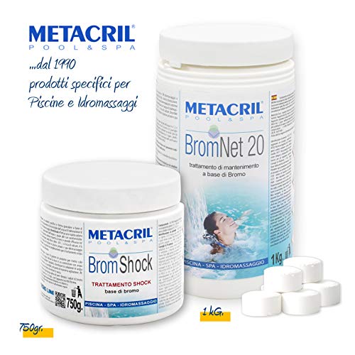 Metacril BROMO tablets 20gr. + Shock and Activator - BromNet 20 1kg.+ BromShock 750gr. For swimming pool and hydromassage (Teuco,Jacuzzi,Dimhora,Intex,Bestway, ECC.) Immediate shipping