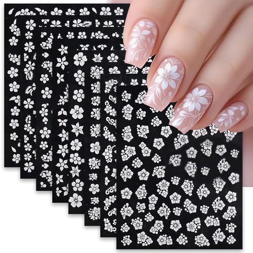 6Sheets Summer Flower Nail Art Stickers 3D Self-Adhesive Holographic Cherry Blossoms Design Nail Stickers Peach Blossoms Nail Supplies for Women DIY Floral Nail Art Decor