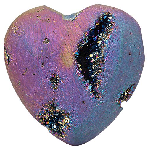 rockcloud Heart Shape Titanium Coated Agate Geode Druzy Home Decoration Pocket Stones Specimen, Rainbow