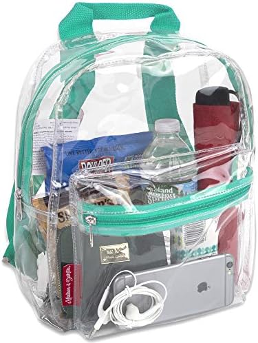 MADISON & DAKOTA Water Resistant Clear Mini Backpacks for Beach, Travel - Stadium Approved Bag with Adjustable Straps (Biscay Green)