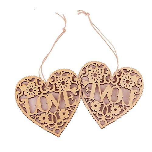 Nuomi 20 Pcs Laser Cut 'Love' Wood Craft Hanging Ornaments Embellishments With Jute Twines, Wedding Party Decor, Heart Shapes, Hollow Decorative Signs, Valentine's Day Gift #TOP5