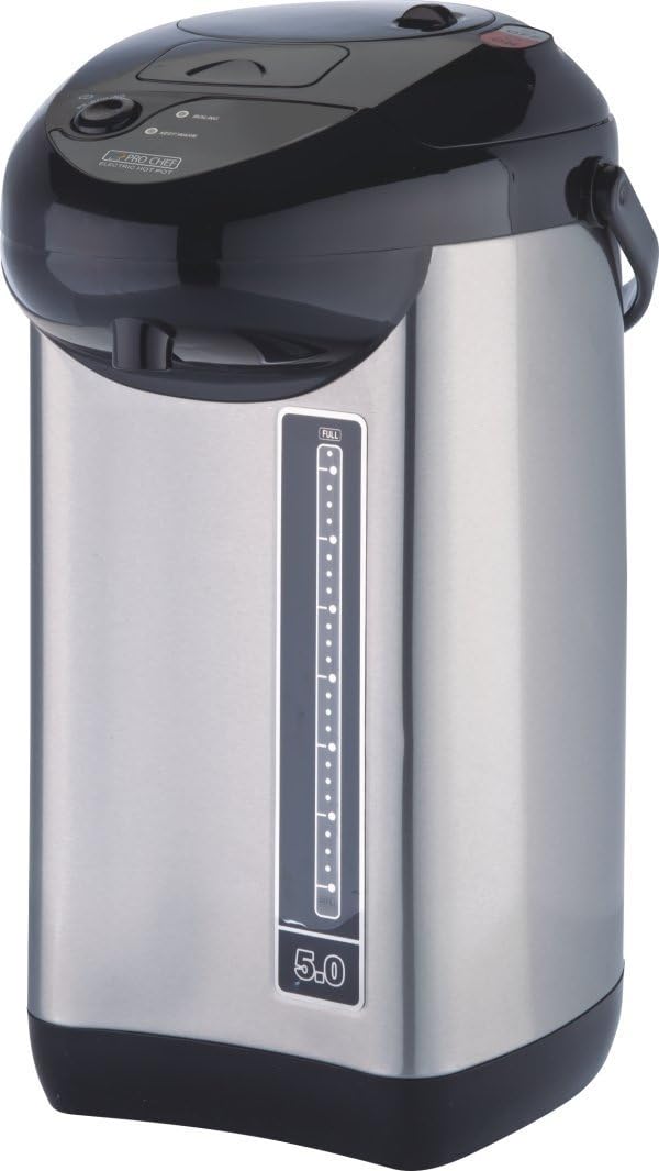 5, M PC7060 Electric Hot Urn, Stainless Steel, Quart, Double Power Pump, Water, Safety Lock, Reboil and Keep Warm Options, Manual Dispenser