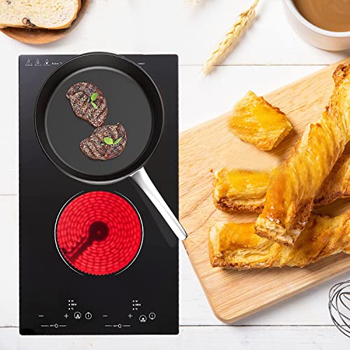 Yahpetes Electric Cooktop 20" Built In Electric Stove Top 2 Burner Electric Cooktop 9 Power Levels Child Safety Lock 110V 1500W Electric Radiant Cooktop With Touch Control (2 Cooktops) #TOP7