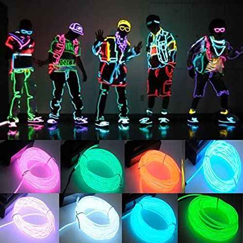 Lychee El Wire Neon Glowing Strobing Electroluminescent Light El Wire W/Battery Pack For Parties, Halloween Decoration (Yellow, 15Ft) #TOP5