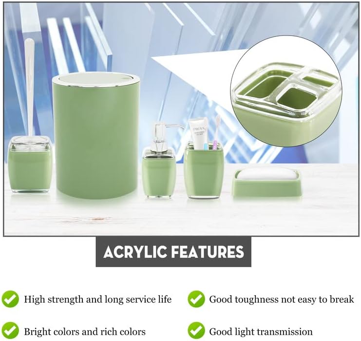 Miniatura 5 de Juego de accesorios de baño acrílicos, juego de regalo de 5 piezas, soporte para cepillo de dientes, cepillo de inodoro, bote de basura, dispensador
