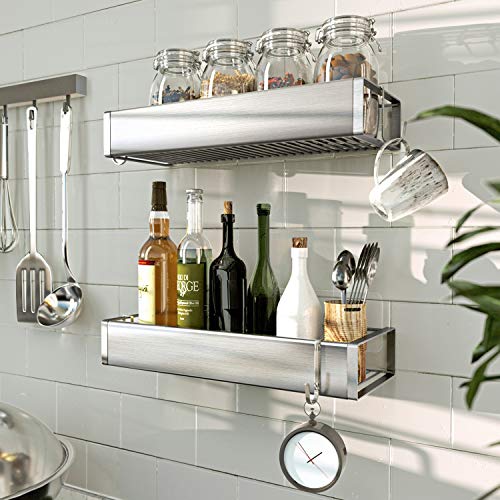 Roseyat Bathroom Adhesive Shower Caddy Basket Shelf With Hooks, No Drilling Removable Bathroom Shelf Organizer,Stainless Steel Rustproof Shower Rack For Shampoo Storage, Sponge Holder-Silver #TOP1