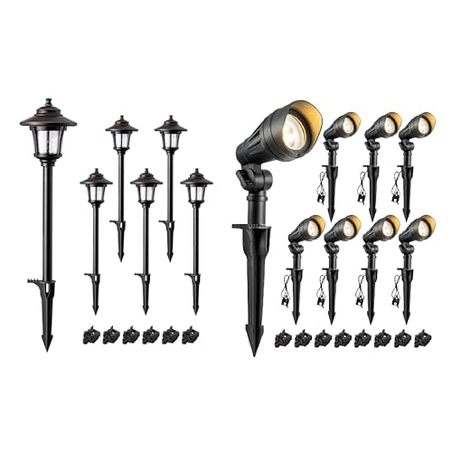 EDISHINE 6 Pack Low Voltage Pathway Lights & 8 Pack Landscape Spotlights
