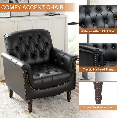 Sillón clásico retro cuero sintético negro miniatura 4