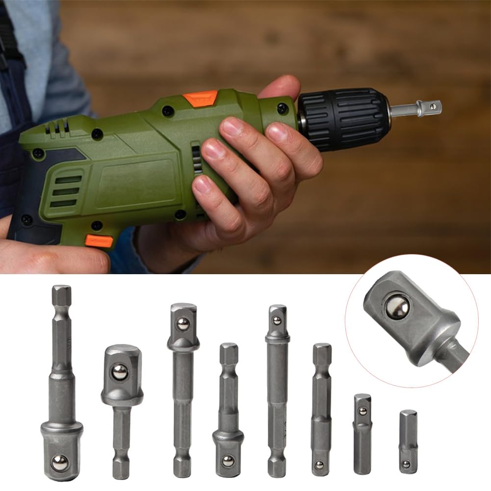 Steckschlüssel-Adapter-Set 5-teilig – 6,35 Mm Vierkant/Sechskant, Aus Edelstahl, 6,5 Cm Länge