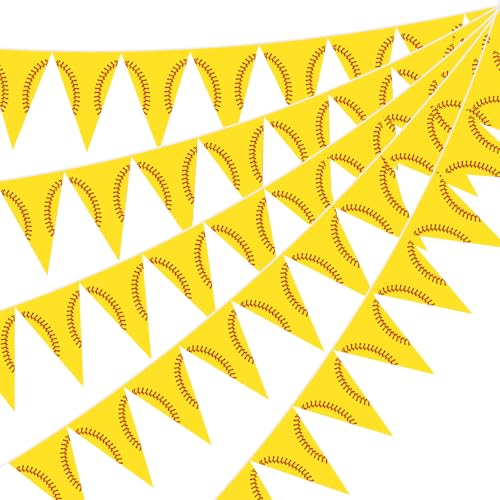Image of Jetec 5 Pcs 49 Ft Softball Party Decorations Pennant Banner Pre-Assembled Sport Triangle Flag Bunting Garland for Softball Birthday Party Supplies Sport Theme Decorations