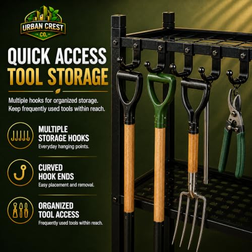 URBAN CREST CO. Garden Tool Organizer Rack, Freestanding Metal Storage Stand with Hooks for Shovels, Rakes, Brooms, Hand Tools and Cleaning Supplies, Garage, Shed or Workshop, Black by URBAN CREST CO. - Used condition - Image 7