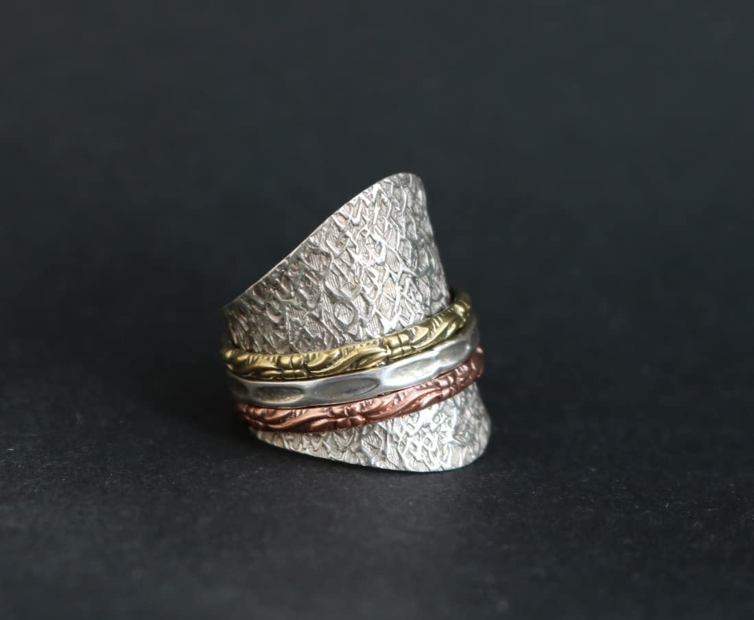 Breiter Drehring Silberring für Damen | 925 Silber Spinner Ring | bewegliche Ringe | Meditationsring | RG:
