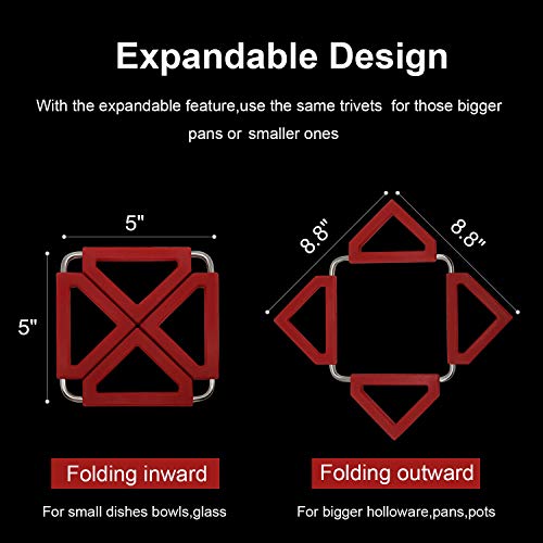 Setof5siliconetrivetmatexpandablehotpotholderwithstainlesssteelframeforhomekitchenheatresistantinsulatedhotpadscoasterstabledishmattablewareplacematforhotpansbowls Urban Country Home Decor Set of 5 silicone trivet mat expandable hot pot holder with stainless steel frame for home kitchen heat resistant insulated hot pads coasters table dish mat tableware placemat for hot pans bowls urban country home decor
