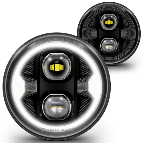 TRUE MODS 7 Inch HALO LED Headlight Round Black H6024 2d1 High Low Sealed Beam [DOT] DRL Turn Signal Replacement for Jeep Wrangler JK JKU TJ CJ Chevy Ford Nissan Hummer H1 H2 Land Rover Defender Mazda