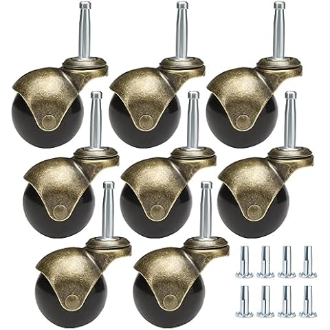 JGJC Stem Caster Wheels 8 Pack, 2 inch Castor Wheels for Furniture, Heavy Duty Swivel Casters 5/16" x 1-1/2", Vintage Casters with Sockets, Antique Brass Ball Casters, Same Product as S (4 Pack) Cover