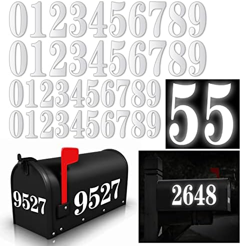 60 PCS White Mailbox Numbers, Vinyl Waterproof Mailbox Number Stickers for Outside, Address on House, Big Mail BOX Number, 6 Sets (3" x 4 sets, 4" x 2 set,0-9)