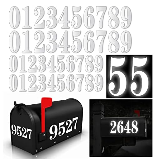 60 PCS White Mailbox Numbers, Vinyl Waterproof Mailbox Number Stickers for Outside, Address on House, Big Mail BOX Number, 6 Sets (3" x 4 sets, 4" x 2 set,0-9)