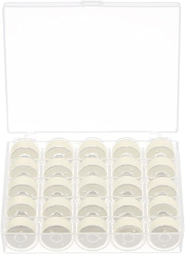 HARFINGTON Juego de hilos de bobina preenrollados tamaños estándar con caja de 25 compartimentos para bordar y máquina de coser, color beige claro