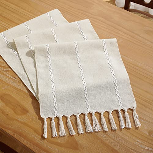 Pocass Farmhouse Table Runner Rustic Table Runners With Handmade Tassel, Vintage Woven Cotton Linen Table Runner 72 Inches Long For Party Dining Table Decoration (Ivory, 13X72 Inch) #TOP4