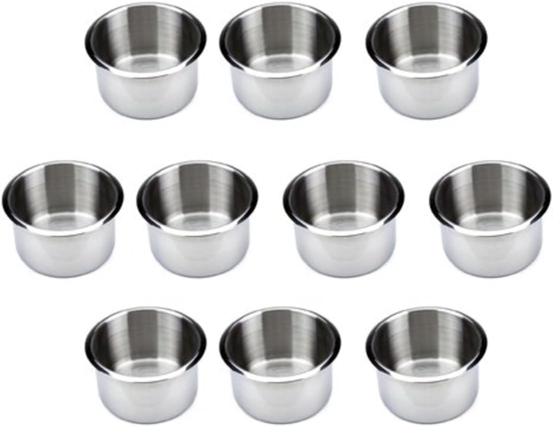 BBG Set of 10 Jumbo Stainless Steel Drop In Cup Holders - Great for Casino Gaming Tables or Boating!