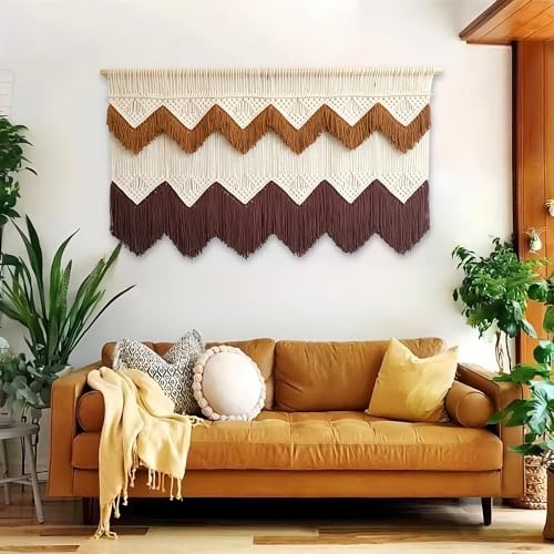 Tapeçaria de parede de macramê grande, 139 cm L x 81 cm C decoração de parede boho para entrada urba