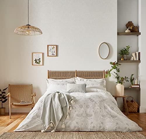 PURE STRAWBERRY THIEF EMBROIDERY DUVET COVER SILVER/WHITE