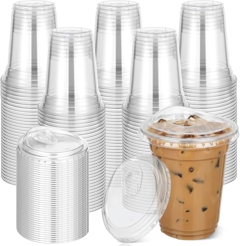 KAHEIGN 50Pcs Plastikbecher mit Deckel 12oz/360ml wiederverwendbare Plastik-Trinkbecher Smoothie Becher mit Deckel und Loch für Eiskaffee Cocktail Smoothie für Kaltgetränke Glühwein Party